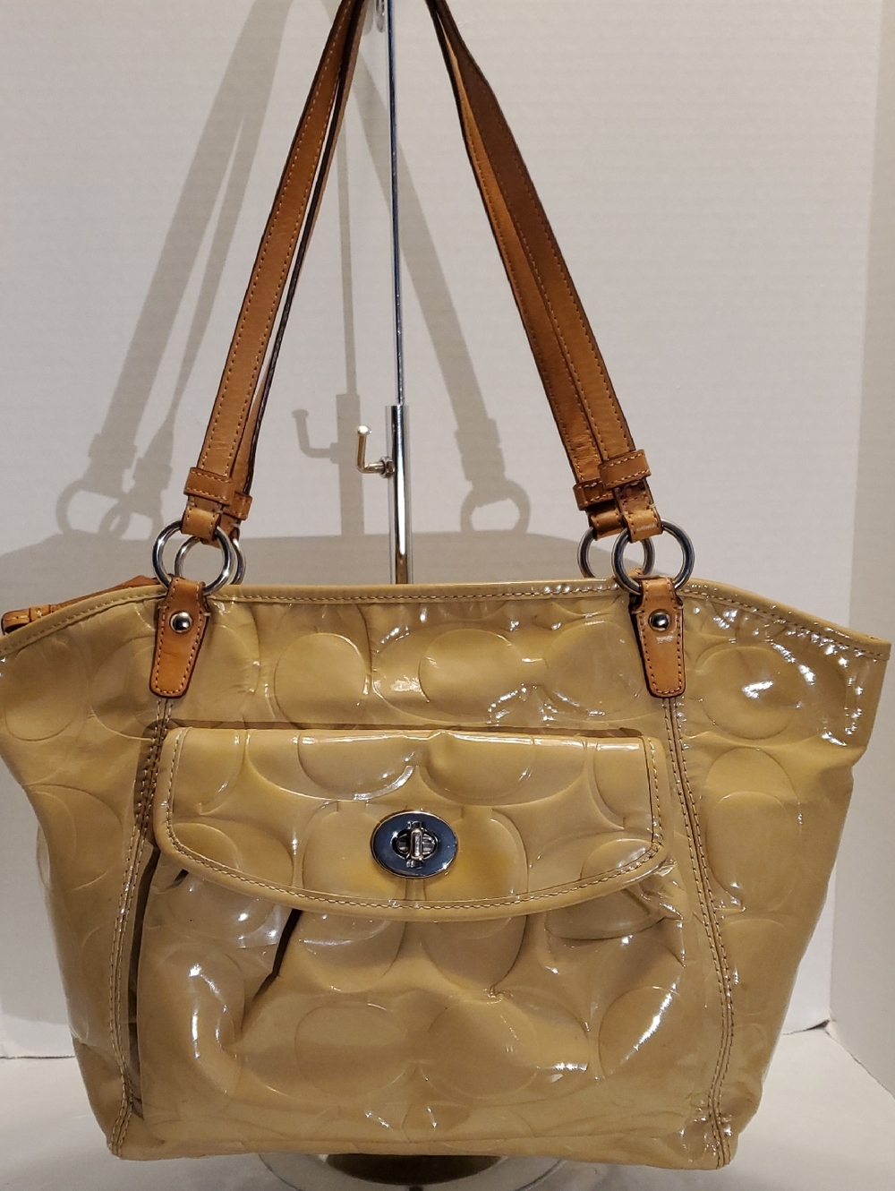 Coach Patent Leather Tote Bag i with Turn-Lock Pocket